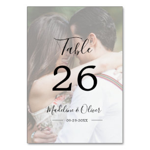 Table Mariage Photo Élégant Script Moderne Numéro de tab