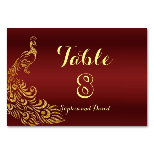 Table Mariage Royal Burgundy Gold Peacock NUMÉRO DE TABL (Devant)
