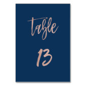 Table Marine et Rose Gold Glam Chic Mariage Numéro de ta (Dos)