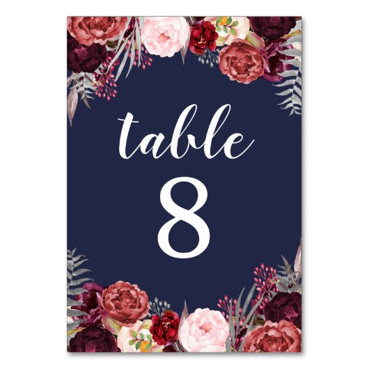 Table Marine Fall Marsala Peony Mariage Numéro de tablea (Par défaut)