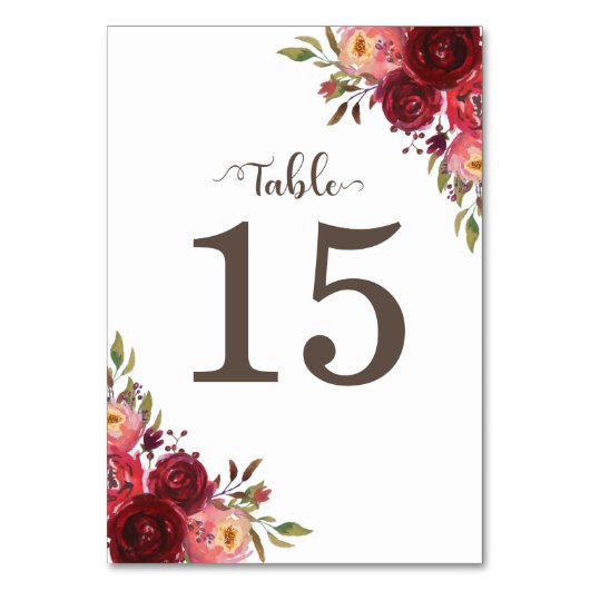 Table Marsala Bourgogne Rouge Roses Floral numéro de tab (Par défaut)