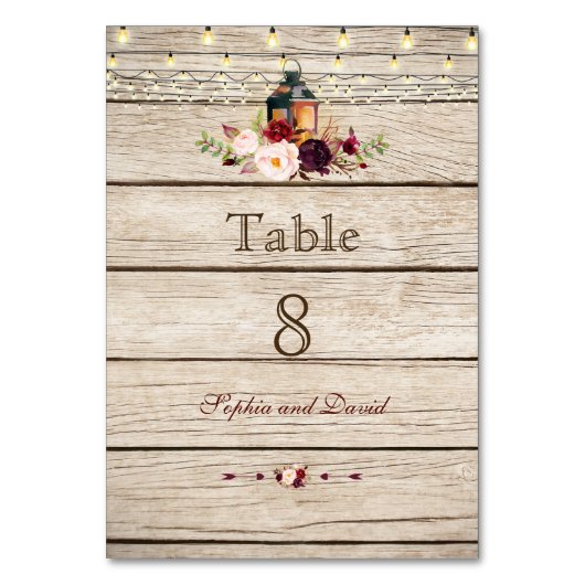 Table Marsala de Bourgogne Floral Lanterne Bois Numéro d (Par défaut)