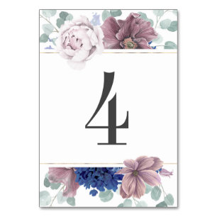 Table Mauve et Marine Blue Floral Mariage Numéro de tabl