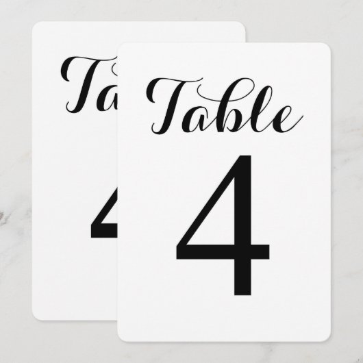 Table Modern Script 4 | Carte de numéros de table (Devant / Derrière)