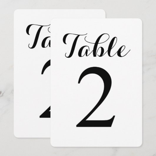 Table moderne de script 2 | Carte de numéros de ta (Devant / Derrière)