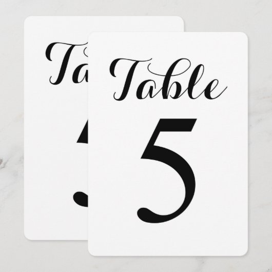 Table moderne de script 5 | Carte de numéros de ta (Devant / Derrière)