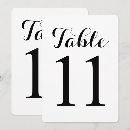 Table moderne script 11 | Carte de numéros de tabl (Devant / Derrière)