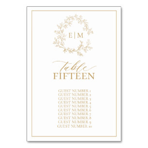 Table Monogramme de cime dorée Mariage Numéro de tableau
