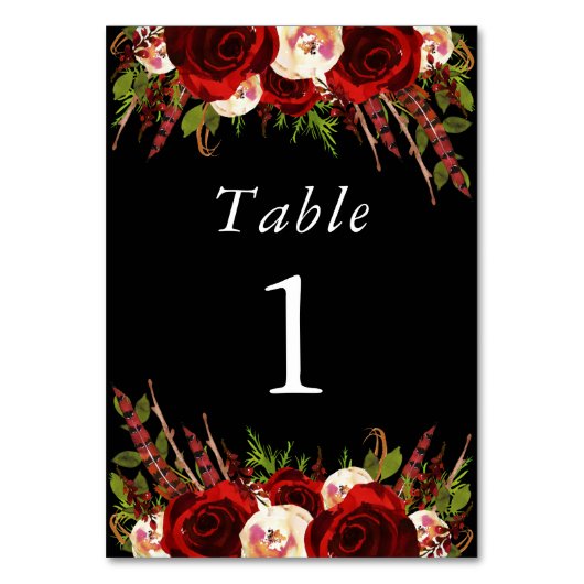 Table Noir Bourgogne Floral Boho Numéro de tableau (Par défaut)