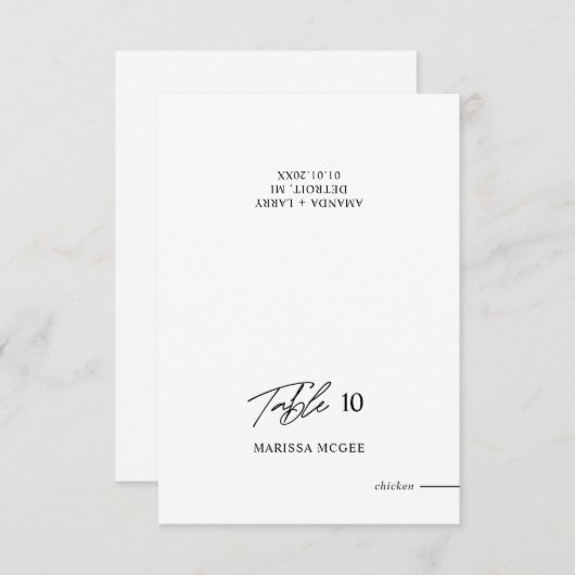 Table, nom et choix de repas Carte Mariage de plac (Devant / Derrière)