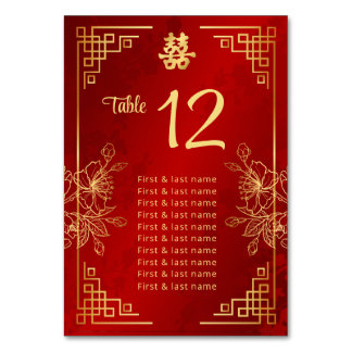 Table Noms des invités de mariage chinois Numéro de tab