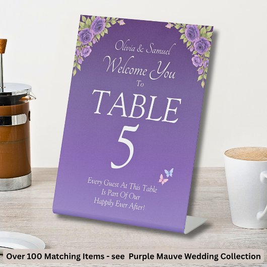 Table Number, Acrylic Pedestal Sign Purple Mauve  Reclamebord Met Voetstuk
