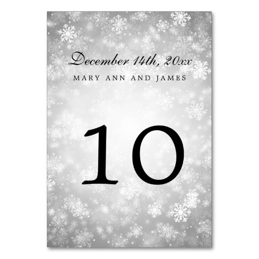 Table Number Silver Winter Wonderland Sparkle Kaart (Voorkant)