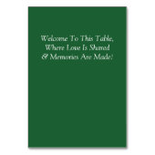 Table Number - with Welcome Message Emerald Green Kaart (Achterkant)