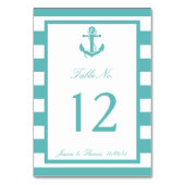 Table Numéro de Mariage d'Ancre de bande turquoise marin (Dos)