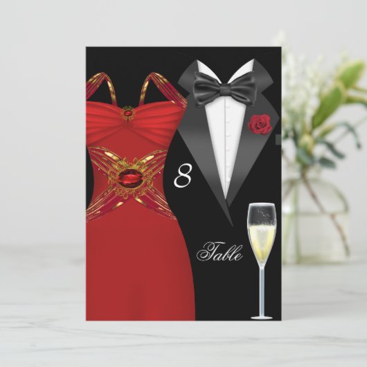 Table numéro de table de mariage Tuxedo Rouge Plac (Debout devant)