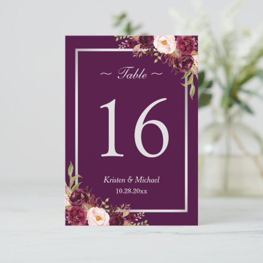 Table numéro de table Fleur Violet Prune Gris Arge (Debout devant)