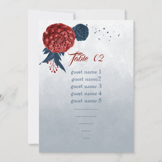 table numéro de table fleurs navy et burgundy (Devant)