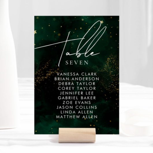 Table Numéro de tableau Aquarelle foncée Vert Magique Or
