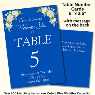 Table Numéro de tableau - avec message de bienvenue bleu