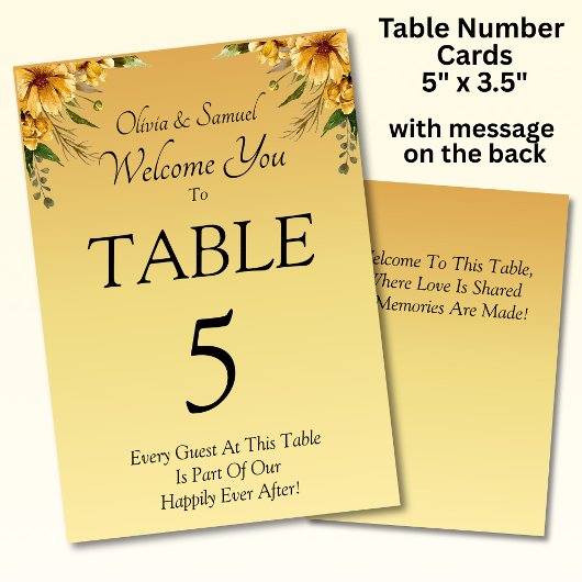 Table Numéro de tableau - avec message de bienvenue Fleu
