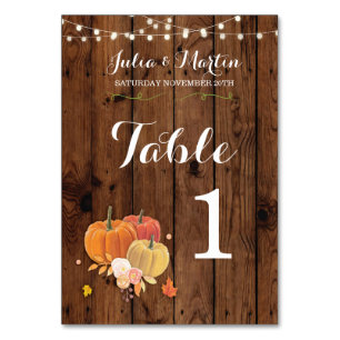 Table Numéro de tableau Citrouille Mariage Rustic Wood C
