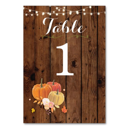 Table Numéro de tableau Citrouille Mariage Rustic Wood C (Par défaut)