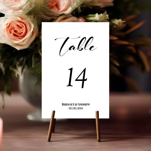 Table Numéro de tableau du Mariage de texte noir moderne