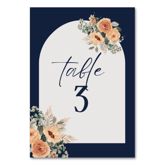 Table Numéro de tableau, Elégant bleu foncé floral (Par défaut)