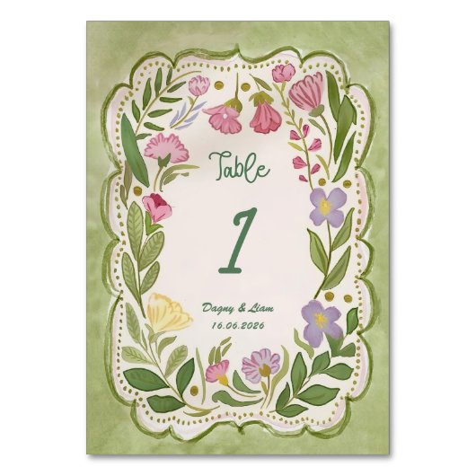Table Numéro de tableau Floral Vert Modèle, Main dessiné (Par défaut)