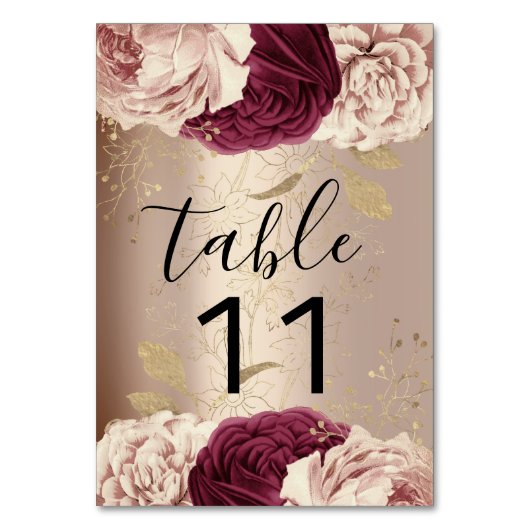 Table Numéro de tableau Florals roses Rose Marsala Burgu (Par défaut)