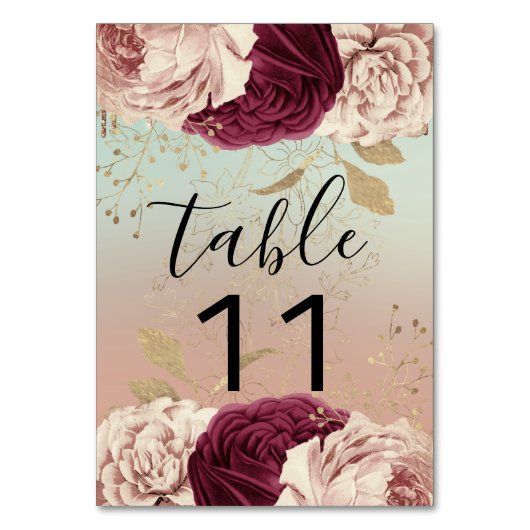 Table Numéro de tableau Floraux rose Rose Or Marsala ble (Dos)