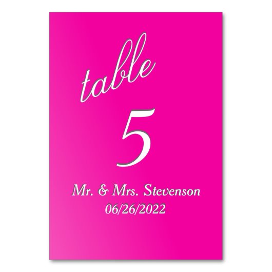 Table Numéro de tableau Fuchsia (Dos)