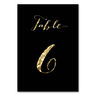 Table Numéro de tableau mariage Black Gold Foil No 6
