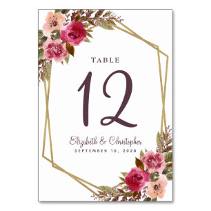 Table Numéro de tableau mariage Or floral Géométrique vi