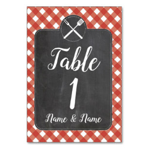 Table Numéro de tableau Mariage Rouge En vichy Chalk BBQ