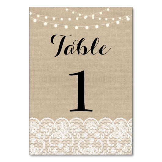 Table Numéro de tableau Mariage Rustic Burlap Lights (Dos)
