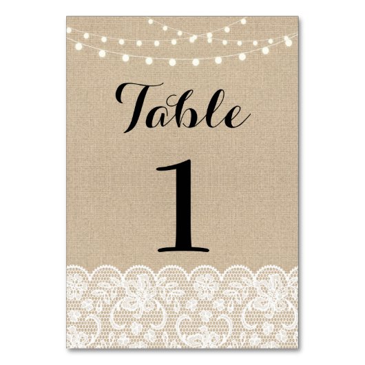 Table Numéro de tableau Mariage Rustic Burlap Lights (Par défaut)
