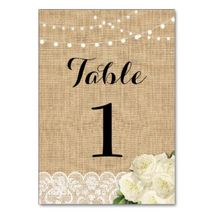 Table Numéro de tableau Mariage Rustic Burlap Lights