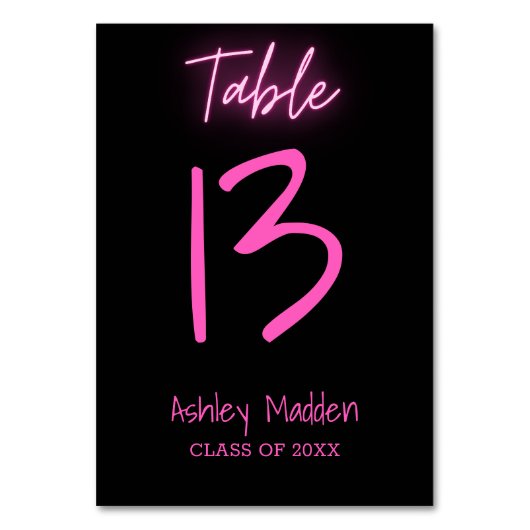 Table Numéro de tableau Neon Pink Script Graduation Part (Dos)