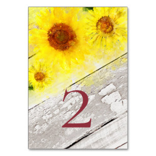 Table *~* NUMÉRO DE TABLEAU Vieux Bois Tournesol Jaune