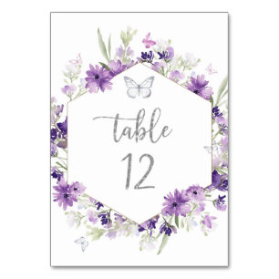 Table Papillon argenté mauve floral douze numéro de tabl