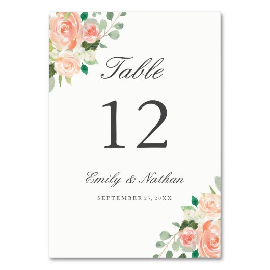 Table Peach Blush Aquarelle Florale Numéro de tableau Ca (Par défaut)