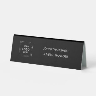Table Plaque de bureau moderne en noir avec logo d'entre