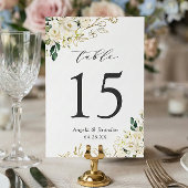 Table Roses blanches vertes Floral Mariage Numéro de tab