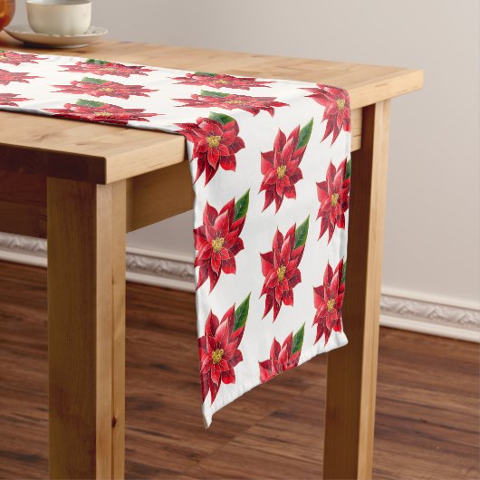 Table Runner Kerstmis Poinsettia Korte Tafelloper (Voorbeeld)