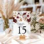 Table Rustic Burgundy Fall Floral Mariage Numéro de tabl<br><div class="desc">Guidez les clients en toute simplicité en utilisant ce signe de numéro de table boho floral, stylisé avec des fleurs bordeaux et en terre cuite. Idéal pour les mariages de automne, les réceptions en plein air ou les fêtes rustiques. Associez-le à d'autres pièces de notre collection de mariages de bouho...</div>