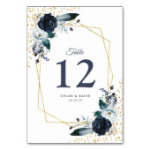 Table Rustic Navy Gold Floral Mariage Numéro de tableau (Dos)