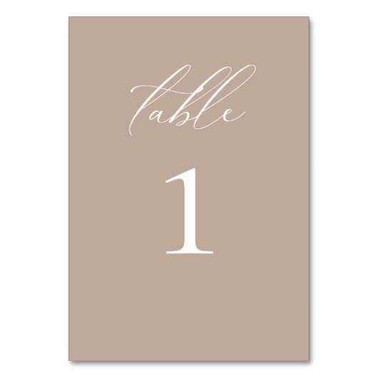 Table Script moderne élégant Taupe Mariage Numéro de tab (Dos)