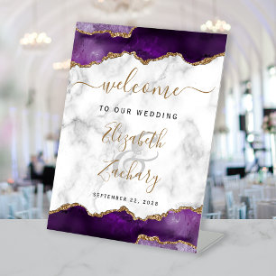 Table Signe de bienvenue de mariage en marbre d'agate or